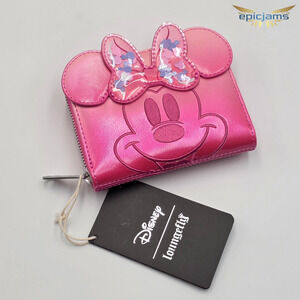 Loungefly Disney Minnie Mouse Pink Confetti Zip Around Wallet New